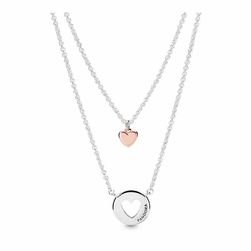 Pandora Layered Heart Necklace Ireland - Pandora Rose/Sterling Silver - 632059UQA